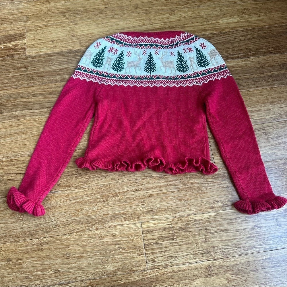 NWT TAHARI Girls Small Red Holiday Ruffle Sweater with Christmas Festive Design - Picture 5 of 5
